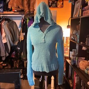 Cozy Hooded Knit Sweater in Aqua